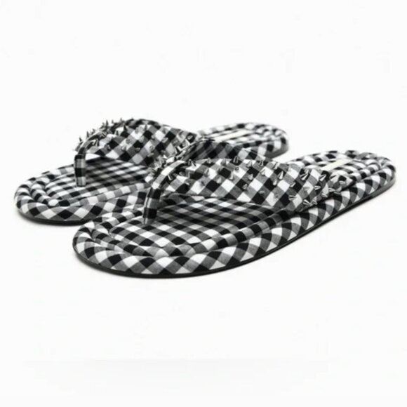 NWT Zara Studded Quilted Sandals Gingham Bloggers Fav - Picture 2 of 9